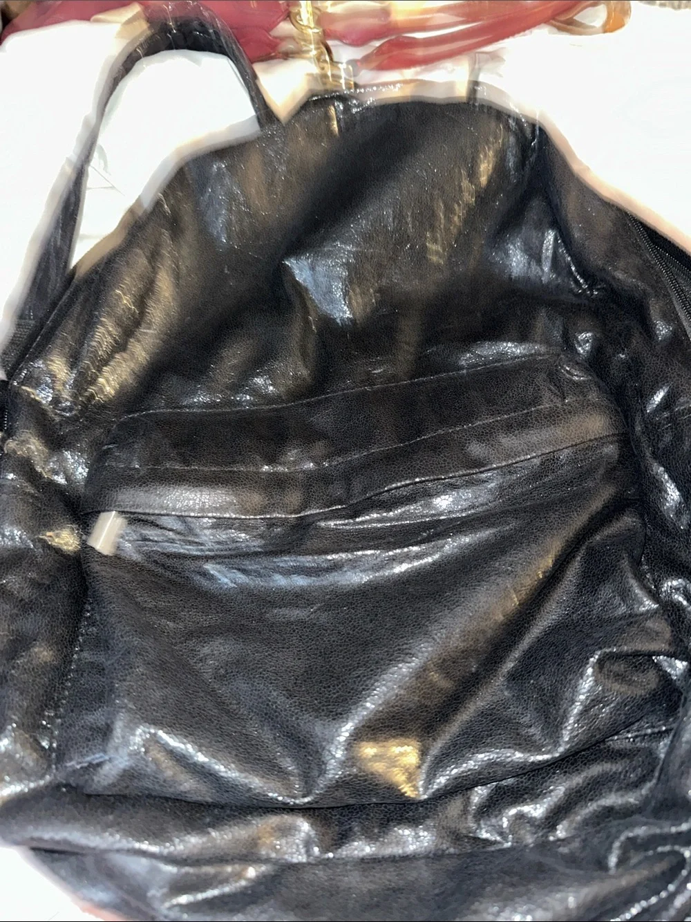 NWOT Beginning Boutique Black Shiny Leather Backpack silver acc pocket adjust